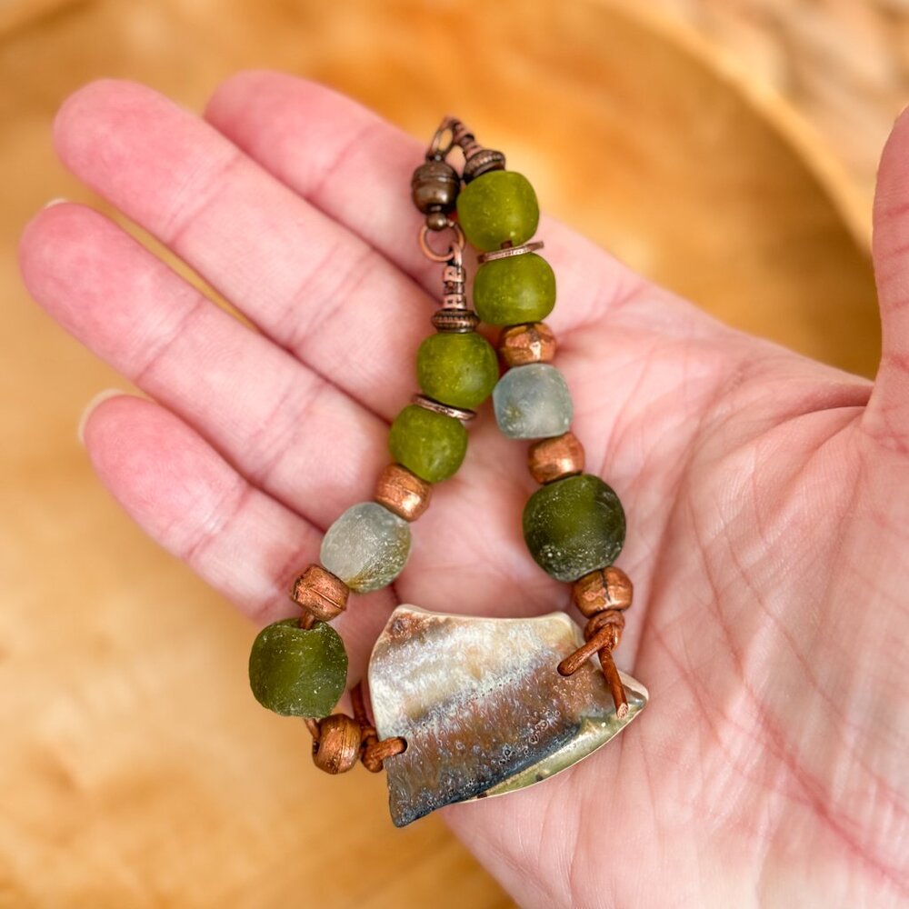 Handmade Ceramic Bracelet | Recycled Glass Beads - Picture 2 of 8